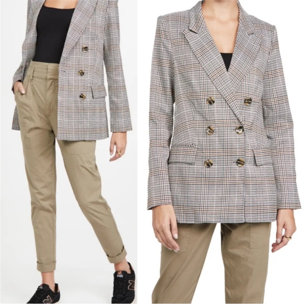 WAYF Finn Women’s Double Breasted Houndstooth Plaid Blazer Size Large
